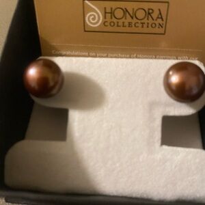 Honora Cultured Pearl Stud Earrings Metal Gold Happy Backs